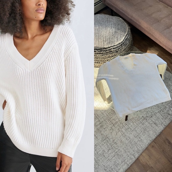 Aritzia Babaton Roger White Knit Wool Relaxed Warm Cozy Coastal Sweater Size M - Picture 16 of 16